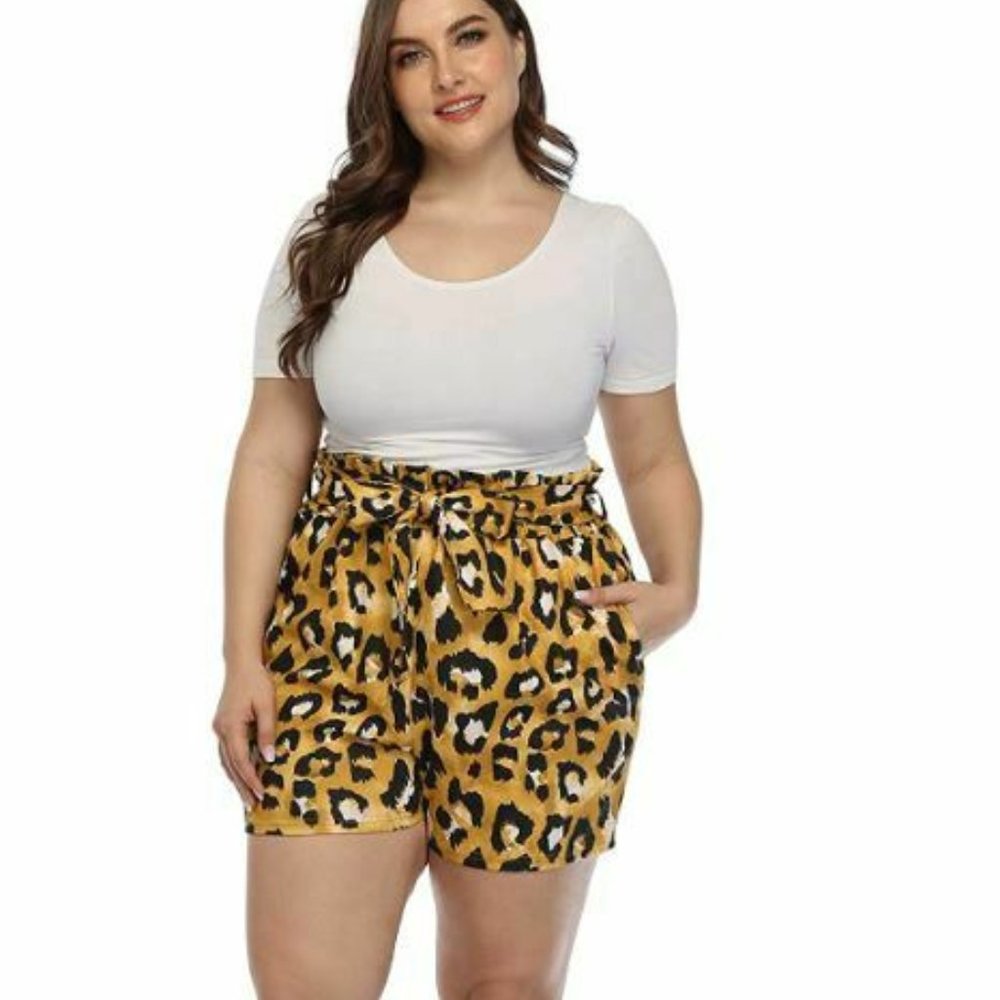 HDE Cheetah Print Paperbag High Waist Tie Shorts